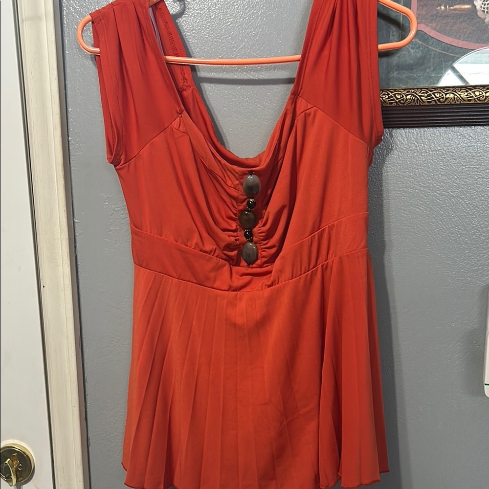 Orange Flutter Sleeve Plunge V-Neck